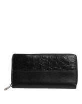 Dolce & Gabbana Black Leather Logo Plaque Zip Around Continental Wallet
